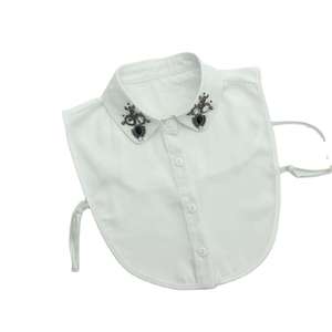 סיטונאי חולצת תחרה לבנה לנשים עם רקמה rinestone צווארון כוזב לקישוט - Product Image 1