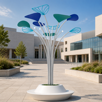 Sculpture d'art moderne en acier inoxydable éclairée, motif feuille creuse, pour aménagement paysager public extérieur, grand ornement décoratif