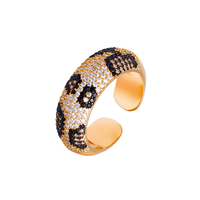 Charmant rétro imprimé léopard 5A haut Zircon cubique plaqué or anneau ouvert pour les femmes Banquet fête bijoux accessoires