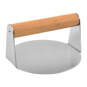 Prensa para Hamburguesas Redonda Antiadherente de Acero Inoxidable con Mango de Madera - Product Image 1