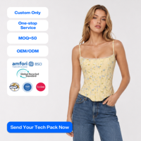 SHENGFU Corset pour femme, haut amincissant sans manches en denim jaune avec dentelle florale et laçage au dos