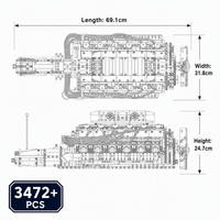 Ensemble de blocs de construction moteur V12 personnalisé de 3472 pièces, kit de modèle mécanique avec pistons mobiles, jouet de construction STEM OEM