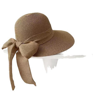 Chapeau de paille d'été pour femmes avec protection UV, nœud papillon, large bord couvrant le visage, pour pique-nique et activités de plein air, pour pêcheurs - Product Image 1