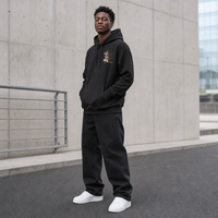 Sweat à capuche oversize vintage noir pour homme avec motif Danse du lion chinois imprimé au dos, poche avant, cordon de serrage, pull décontracté pour l'automne, ODM