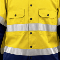 Chemises de travail à manches longues en stock usine, printemps-automne, 100% coton respirant, haute visibilité réfléchissante pour la construction