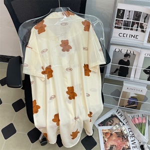 Simple dibujos animados oso Libro Rojo verano camisón nueva manga corta burbuja arrugas Casual tejido <span class=keywords><strong>de</strong></span> punto ropa <span class=keywords><strong>de</strong></span> casa al por mayor - Product Image 4