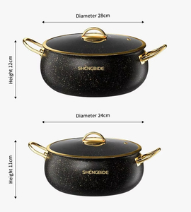 Utensilios de cocina negros antiadherentes de mármol personalizados con pintura de alta temperatura Acabado dorado de acero inoxidable 304 Cuerpo de triple capa - Product Image 5