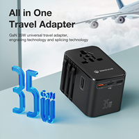 Cargador Rápido GaN Wontravel de 6 Puertos y 35W PD con 2 Puertos USB + 3 Puertos Tipo-C, Carcasa de Cobre y PC, Adaptador de Viaje Internacional de 10A