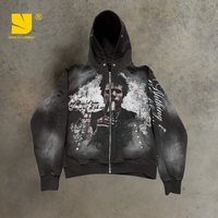 Sweat à capuche zippé surdimensionné personnalisé en fausse fourrure épaisse avec logo imprimé DTG, effet délavé, pour homme, veste d'hiver