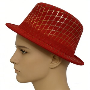Chapeau Bob en Maille Rouge à Paillettes pour Femme – Protection Solaire et Anti-Vent pour Scène et Spectacles - Product Image 4