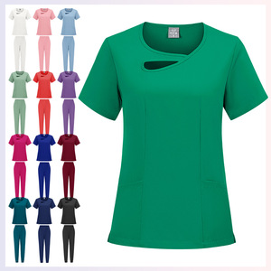 Women's Slim Fit Medical Uniform Scrub Set Moisture Wicking Knitted Hospital Nurse Work Clothes Split Design S XXL - Product Image 1