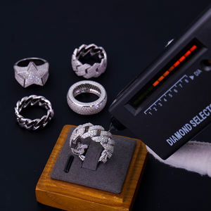 Ready to Ship White Gold Plated Hip Hop <b>Jewelry</b> Fully Iced Out 925 Silver Mens Cuban Cluster <b>Moissanite</b> Ring GRA Certification - Product Image 2