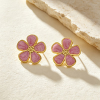 Anting-anting wanita stainless steel motif bunga terlaris lintas negara, bergaya manis, modis, serbaguna, dan tidak luntur