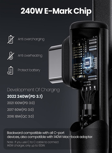 Lung Kay 2M 3M Dual-Kết thúc Right-Angle Loại C Nam 240W Pd Nhanh Chóng Sạc Cáp Nylon Bện Khuỷu Tay Cáp Dữ Liệu Cho Máy Tính - Product Image 2