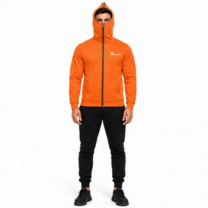 Sweat-shirt à capuche zippé intégral orange pour homme, coupe classique, en molleton de coton, avec poche avant, style décontracté pour l'automne, fermeture éclair intégrale. - Product Image 1