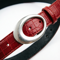 Ceinture en cuir gaufré crocodile JANYO pour femme, boucle ovale argentée brillante, ajustable, élégante et fine