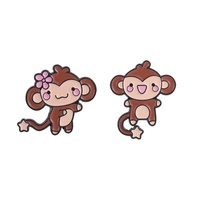 Pin Enamel Pasangan Monyet Kartun Lucu, Monyet Betina yang Menggemaskan dengan Bros Bunga Pink untuk Sahabat Terbaik, Pasangan, Dekorasi Tas, Hadiah
