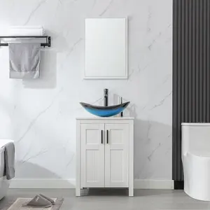 Pia de banheiro com linhas de decoração moderna, lavatório de 24 polegadas, armários de banheiro com espelho