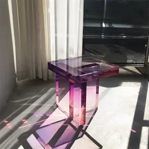 Custom Translucency Purple Acrylic Coffee Table Minimalist Style Acrylic End Table Decor For Sofa Living Room
