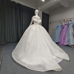 ANY231 Robe de mariée élégante en dentelle brodée ivoire à épaules dénudées et jupe bouffante - Product Image 2