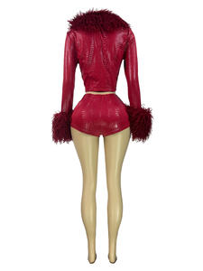 Conjunto de Dos Piezas para Mujer, Estilo Urbano, Otoño-Primavera, Chaqueta Corta Sexy con Parches de Piel, Pantalones Cortos de Motociclista, Conjunto de Dos Piezas para Mujer - Product Image 3