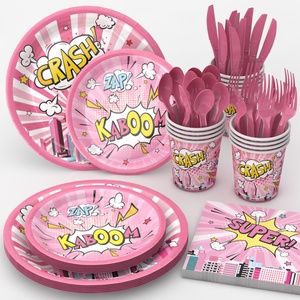 Meilleures ventes : Ensemble de fournitures pour fête d'anniversaire sur le thème des bandes dessinées roses avec vaisselle Pop Art pour la décoration de fête de fille - Product Image 4