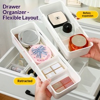 Boîte de rangement à tiroir grande taille avec séparateur intégré extensible pour cosmétiques, rouges à lèvres, maquillage, et compartiment de vanité avec couvercle
