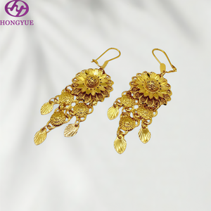 <span class=keywords><strong>Ensemble</strong></span> collier et boucles d'oreilles Hongyue en laiton avec motif floral, plaqué or véritable 24 carats, accessoires de luxe élégants pour femmes, mariage, fête, accessoires de mariée - Product Image 3