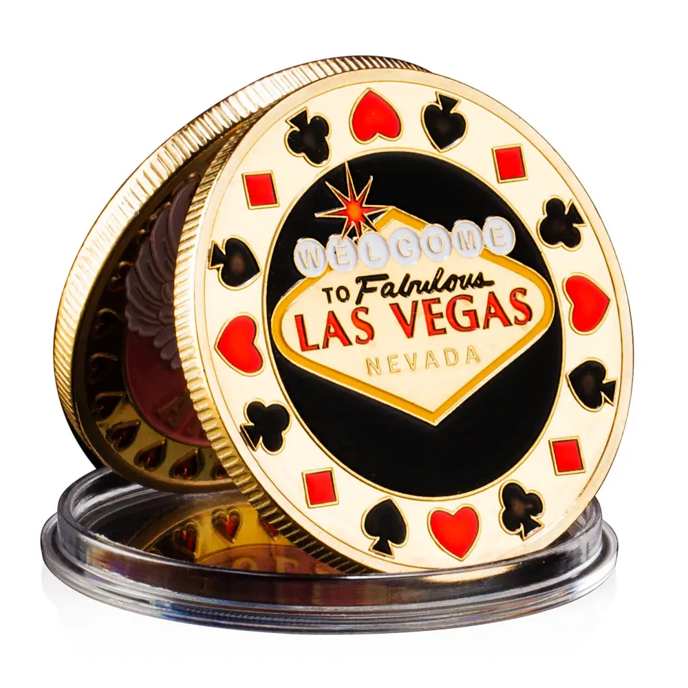 Добро пожаловать в Лас-Вегас, позолоченная монета Nevada, покер, ангел, цветная печать, сувениры, Подарочная монета