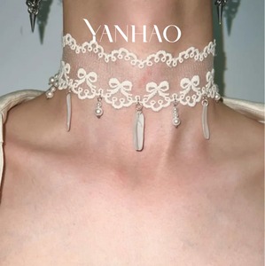 Gargantilla de concha Natural de encaje blanco estilo palaciego Retro Cadena de cuello de sensación de diseño pequeño y lujoso - Product Image 1