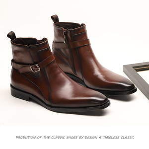 Nouvelles bottes pour hommes, semelle en caoutchouc, bottes habillées de bureau, bottes de haute qualité avec boucle, en cuir véritable, bottes de soirée et de bureau pour hommes - Product Image 5
