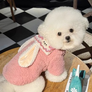 Pink Cute Pet Autumn Winter Lovers <strong>Clothes</strong> with Cute <strong>Rabbit</strong> Ear - Product Image 3