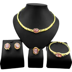 Yulaili hot sale coral beads necklace party gold plated jewelry set dubai luxury romantic round jewelry set for ladies