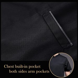 Nouveaux vêtements <span class=keywords><strong>de</strong></span> travail <span class=keywords><strong>de</strong></span> chef extensibles manteau d'hôtel à manches courtes pour hommes <span class=keywords><strong>veste</strong></span> <span class=keywords><strong>de</strong></span> chef femmes après avoir dîné uniforme <span class=keywords><strong>de</strong></span> <span class=keywords><strong>cuisine</strong></span> logo <span class=keywords><strong>personnalisé</strong></span> - Product Image 5