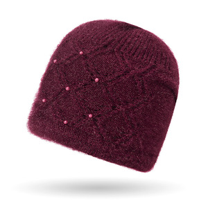 Women's Knitted Wool Hat Warm Pearl Embellished Ski Cap For Winter Outdoor Activities Middle Aged Elderly Ladies - Product Image 2