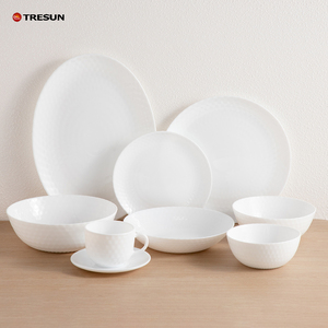 TRESUN - Juego de Vajilla de Vidrio Opal Blanco al por Mayor, 58 Piezas, Portátil, Popular para Hoteles y Restaurantes - Product Image 1