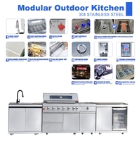 Station de cuisson extérieure modulaire moderne en acier inoxydable 304 avec barbecue à gaz et réfrigérateur, allumage électronique à impulsion pour les fêtes de famille