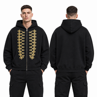 Sweat à capuche zippé personnalisé en polyester/coton avec broderie soufflet royale numérique, coupe ample, en molleton épais, style streetwear urbain