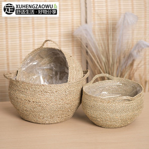 Hand Woven Seagrass <b>Basket</b> Round <b>Storage</b> <b>Basket</b> For Home Office Hotel Decor Degradable And Corrosion Resistant - Product Image 5