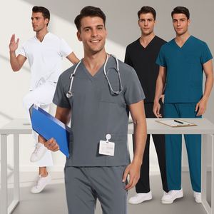 Uniformes Médicos con Cuello en V para Mujer y Hombre, Conjuntos de Blusa y Pantalones de Enfermería, Uniformes de Hospital Cómodos y Elásticos - Product Image 1