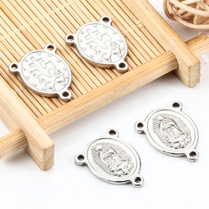 Colgante Conector de la Virgen María de 3 Orificios |   Colgante de medalla de acero inoxidable para la elaboración de rosarios, colgante de conexión para cuentas - Product Image 5