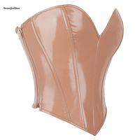 Corset court en cuir brillant à col en V profond pour femmes nues Bustier amincissant Binder Shapers Y2K Zipper Plus Size Going Corset
