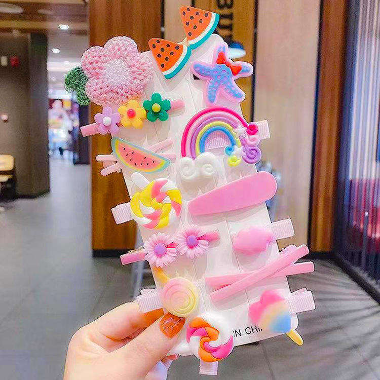 14 Pcs/set Cute Child Barrettes Kid Hairgrips Hair Clip Accessories Gift Set Girl Cartoon Pattern Hair Clip Set