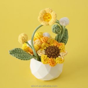 Artificial Flowers Handmade Knitted Yarn Crochet Floral Rose <b>Baskets</b> for Home Decor - Product Image 3