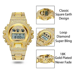 Missfox hommes <span class=keywords><strong>montre</strong></span> Hip Hop glacé acier inoxydable multifonctionnel montres numériques luxe diamant <span class=keywords><strong>G</strong></span> Style résistant aux chocs horloge - Product Image 5