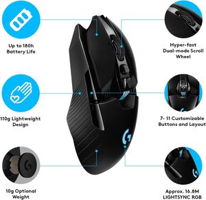 เมาส์เกมมิ่งไร้สาย <span class=keywords><strong>Logitech</strong></span> G903 Lightspeed ใช้งานได้นานกว่า 140 ชั่วโมง พร้อม LIGHTSYNC RGB <span class=keywords><strong>POWERPLAY</strong></span> น้ำหนัก 107 กรัม+10 กรัม (ตัวเลือกเสริม) ความละเอียด 25600 DPI - Product Image 2