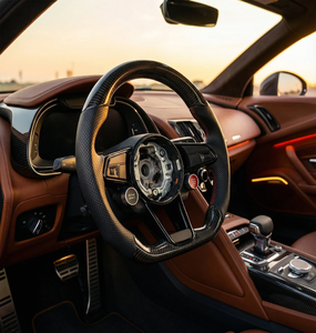 Volant de course personnalisé en cuir et fibre de carbone pour Audi R8 A3 A4 A5 A6 A7 S3 S5 Q5 RS - Ajustement parfait pour les modèles Audi - Product Image 2