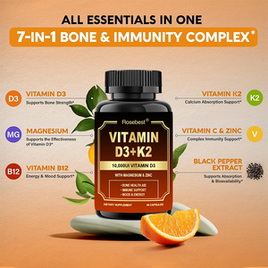 كبسولات فيتامين د3 10000 وحدة دولية وكيه2 إم كيه-7 بتركيبة مخصصة 7 في 1 من الشركة المصنعة الصينية، مكملات لتعزيز قوة العظام وصحة المناعة - Product Image 2