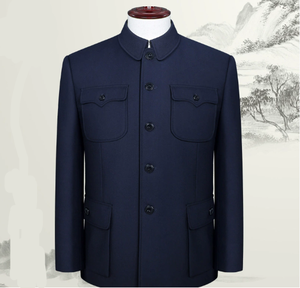 เสื้อสูทผู้ชายแบบจีน ชุดจีนโบราณ สีดำ ปกปีกนก แจ็คเก็ตสไตล์ซุนหยาเซิน เสื้อคลุมจงซาน แจ็คเก็ตคลาสสิกสำหรับผู้ชาย - Product Image 1