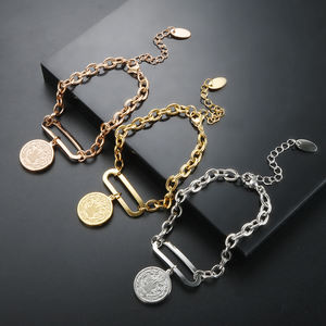 Fashion Women <strong>UK</strong> King Buckle Link Chain Charm 18K Gold Crystal Minimalist Variety Charm Stainless Steel Bracelet Jewelry - Product Image 4